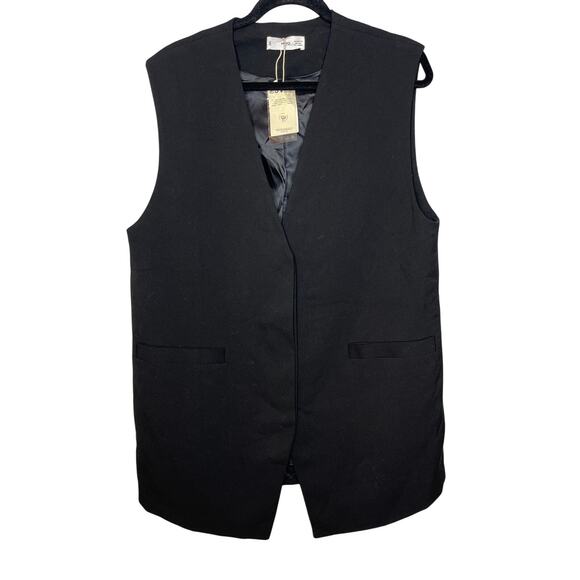 Mango NEW Women Large Black Sleeveless Hidden Button Blazer Vest - Picture 1 of 10